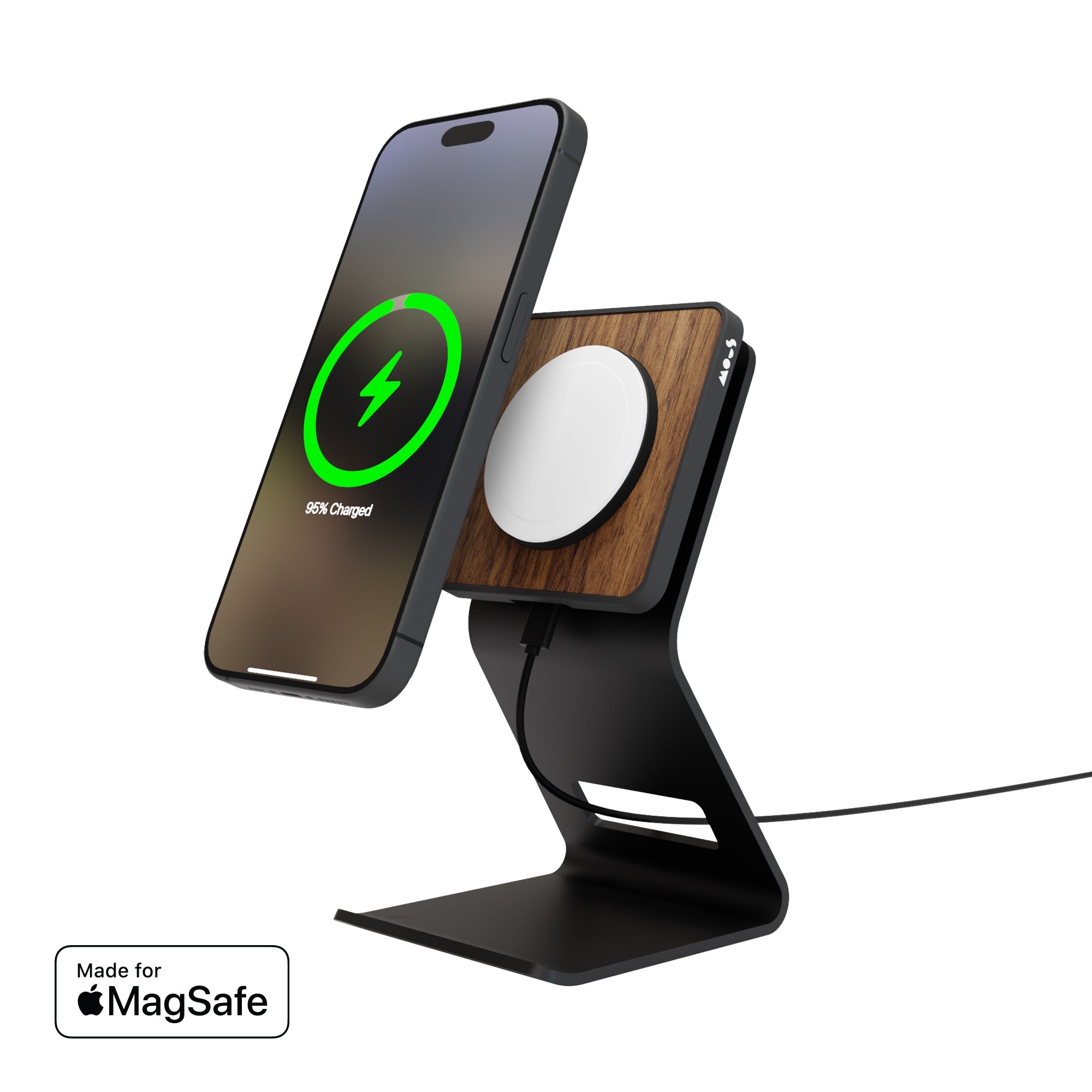 MagSafe Charging Stand for iPhone - Walnut Wood Wireless Charger